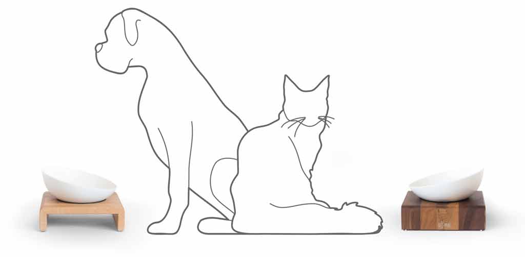 Skizze einer Futterbar Pablo Medium mit einem Boxer, einer Bulldogge und einer Main Coon Katze
